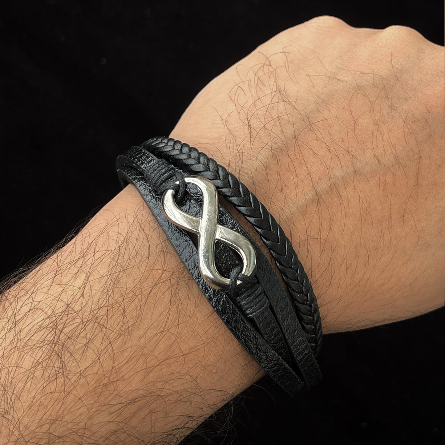 Leather Men's Bracelet – Modern Multi-Strand Design with Infinity Charm