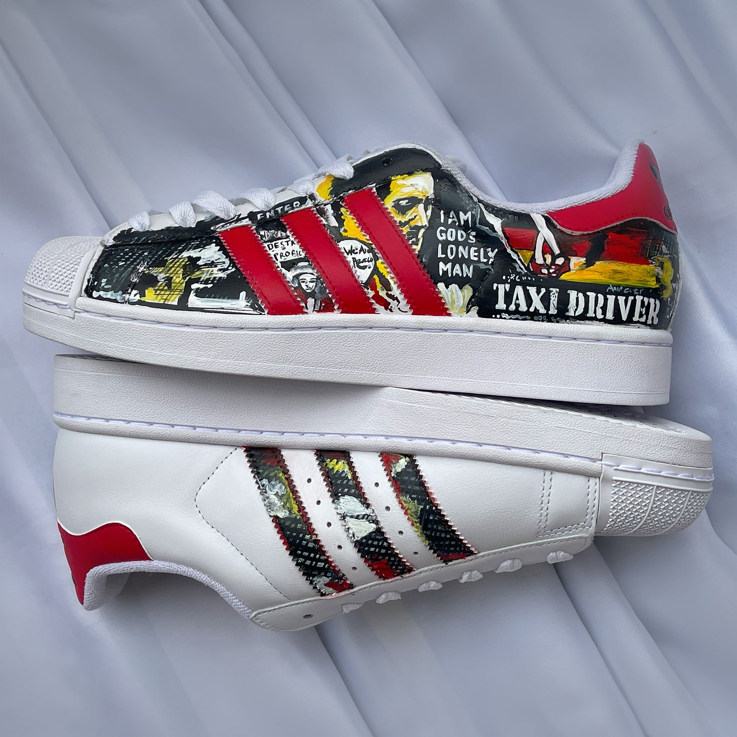 Handpainted Custom Adidas Sneakers – Van Gogh and Taxi Driver Design