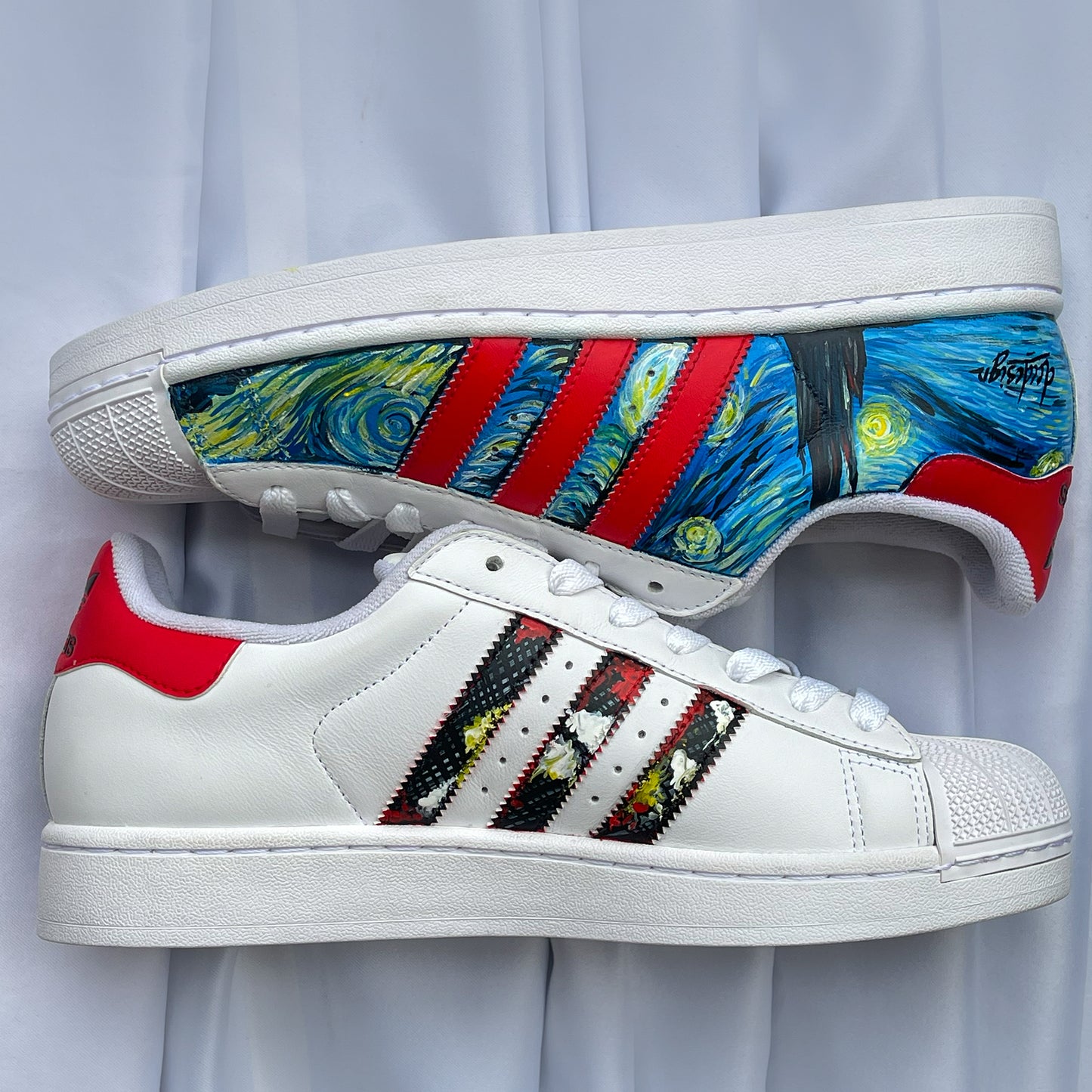 Handpainted Custom Adidas Sneakers – Van Gogh and Taxi Driver Design