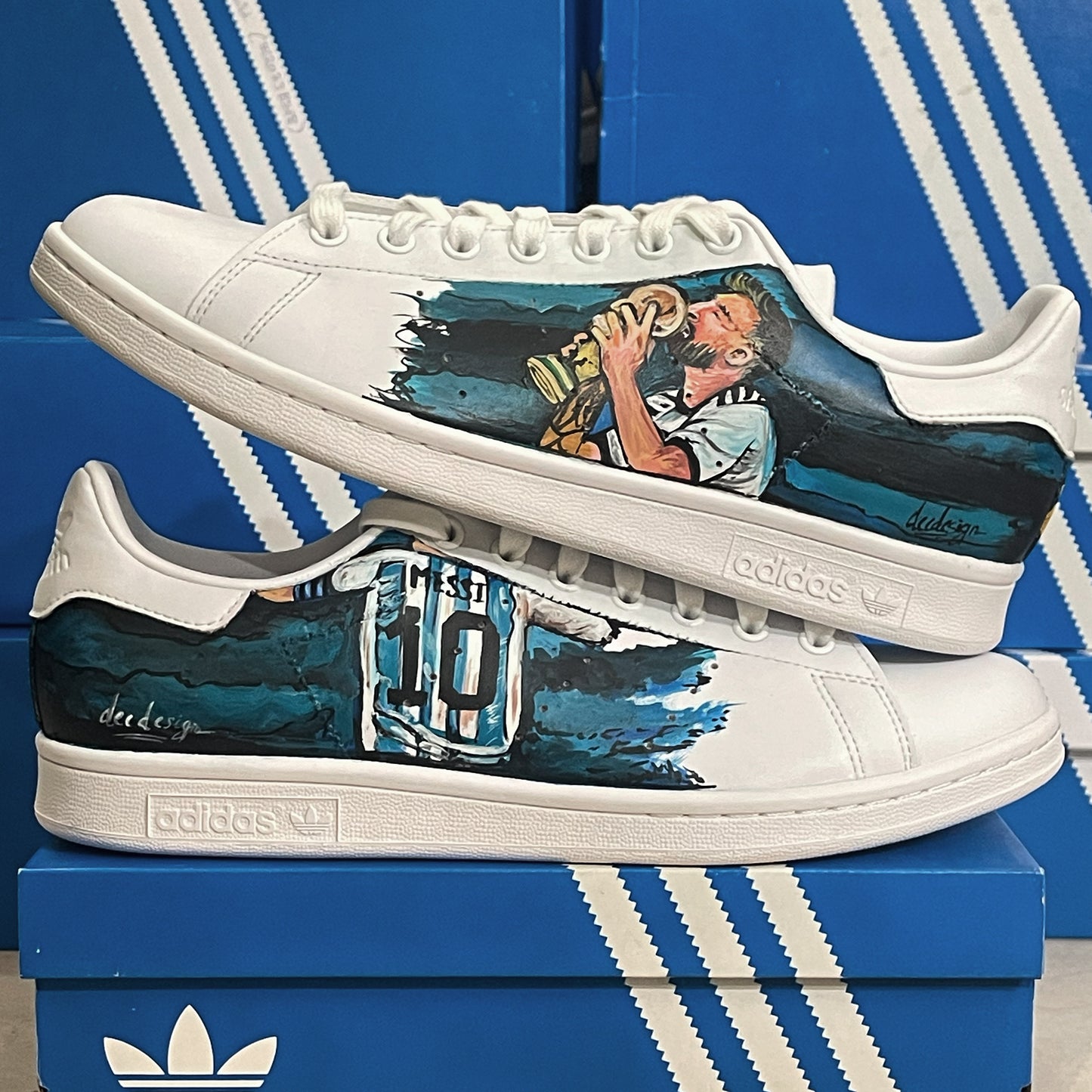 Handpainted Custom Adidas Sneakers – Lionel Messi Tribute Design