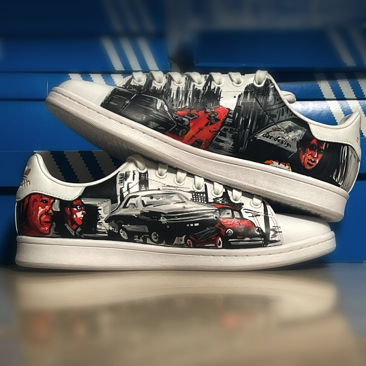 Handpainted Custom Adidas Sneakers – Urban Car Scene Design
