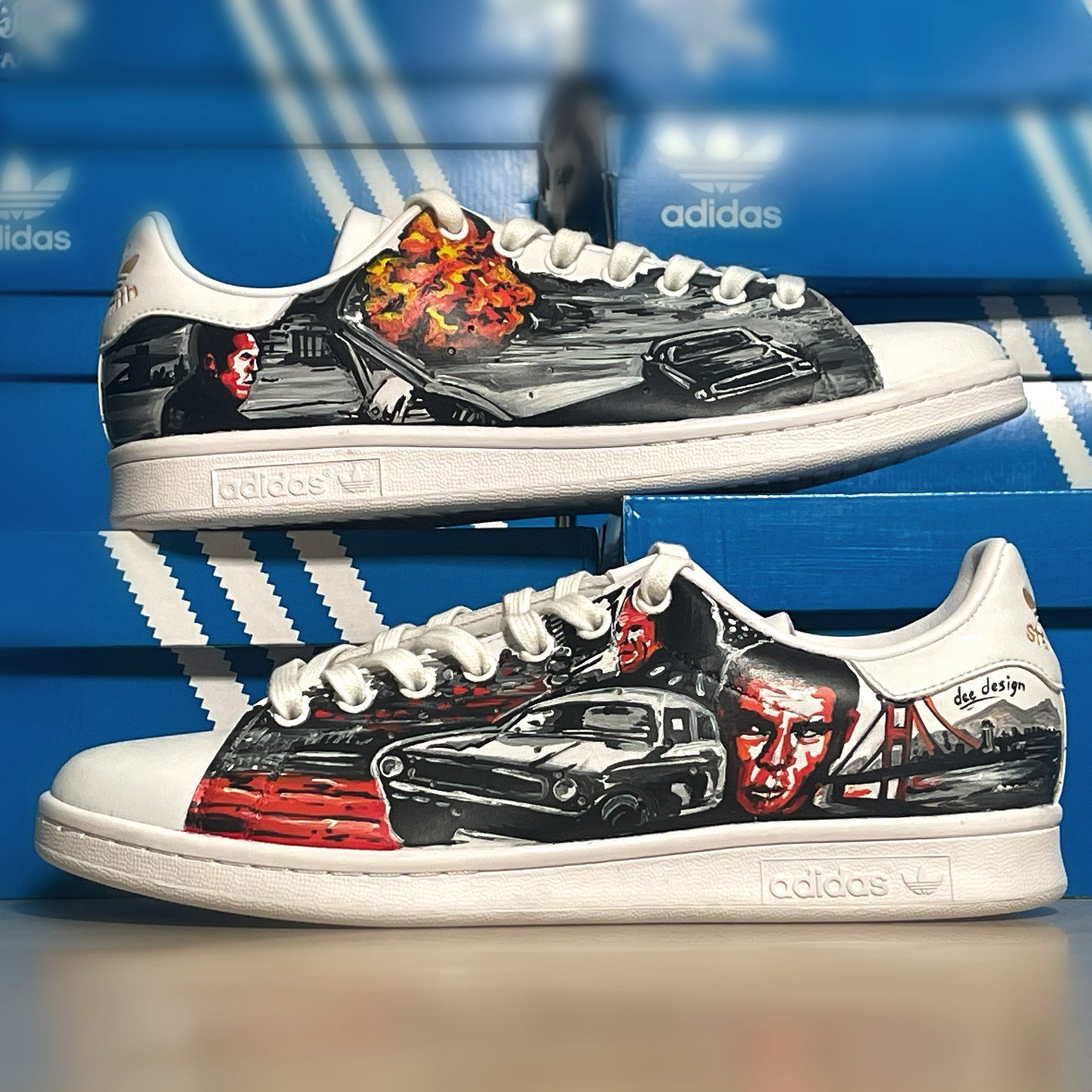 Handpainted Custom Adidas Sneakers – Urban Car Scene Design