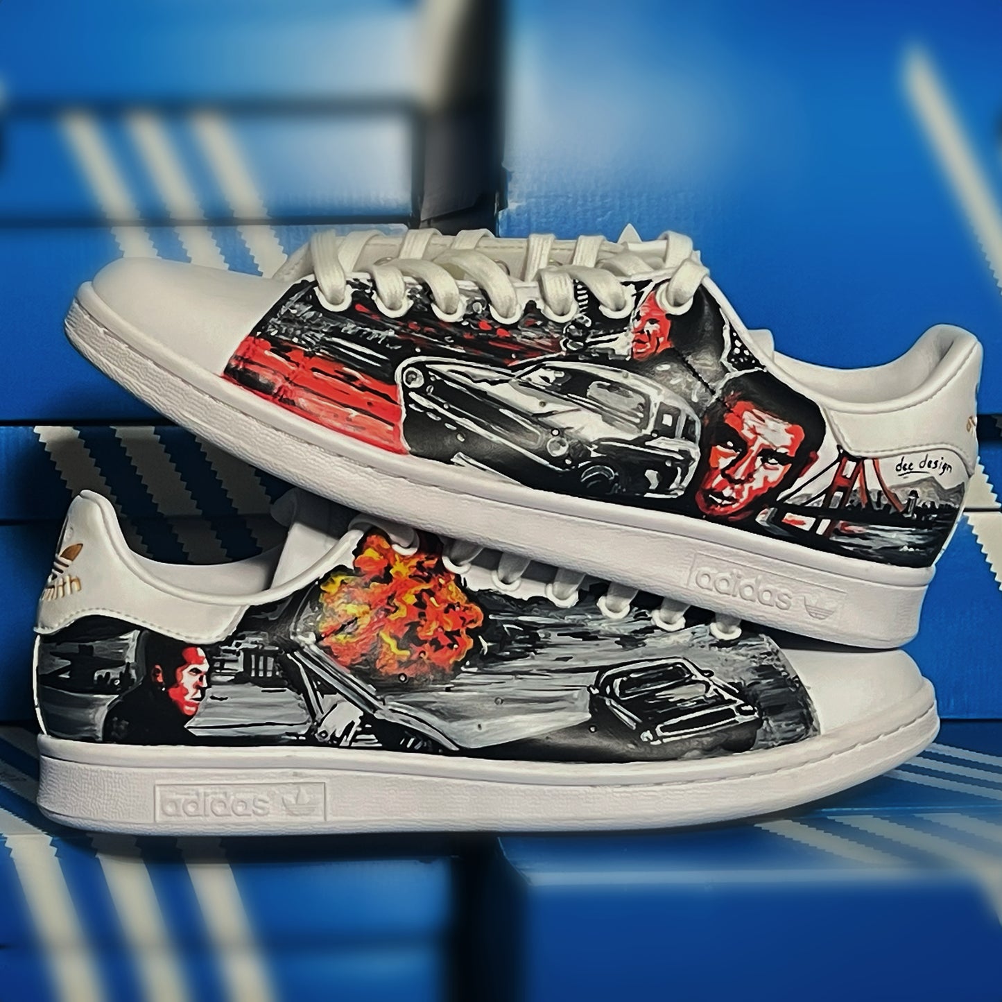 Handpainted Custom Adidas Sneakers – Urban Car Scene Design