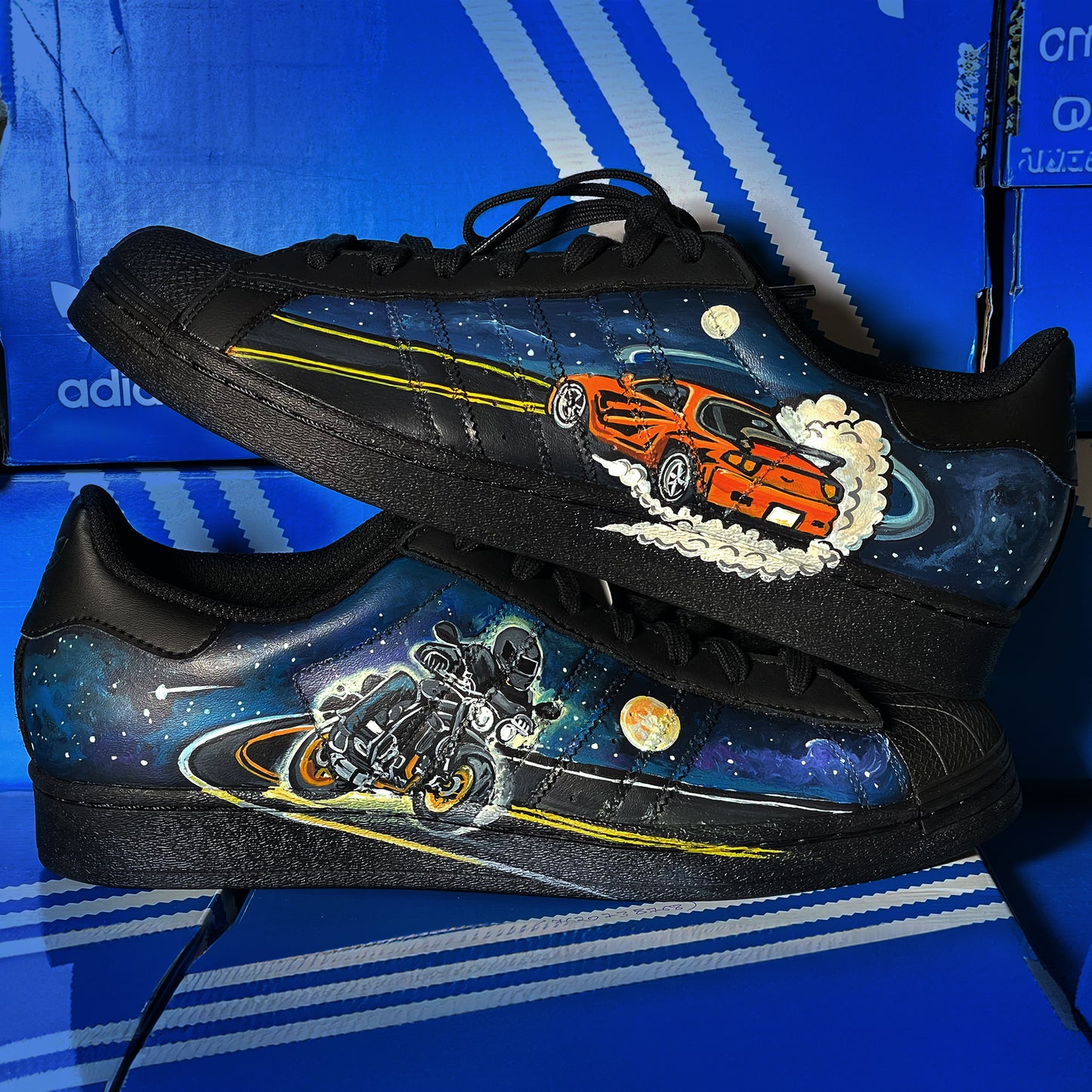 Handpainted Custom Sneakers – Space Racer Design