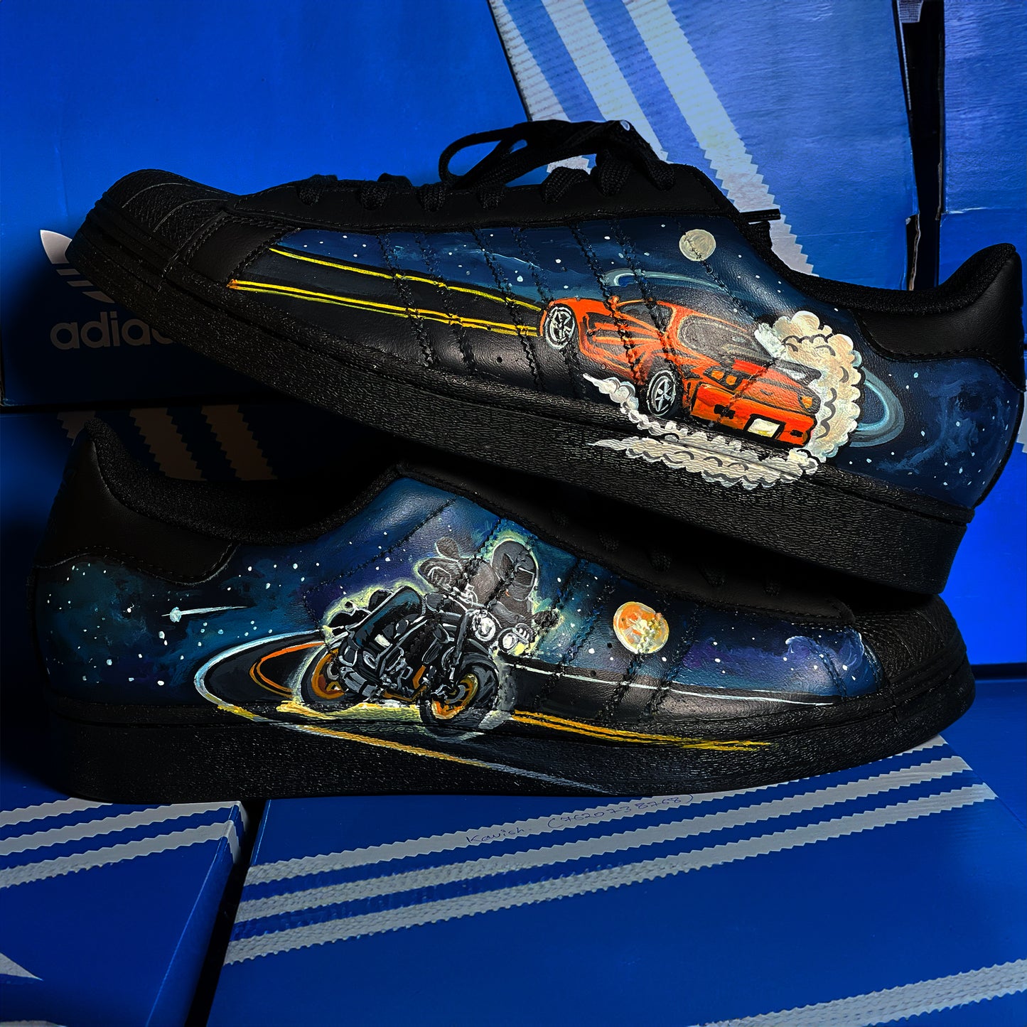 Handpainted Custom Sneakers – Space Racer Design