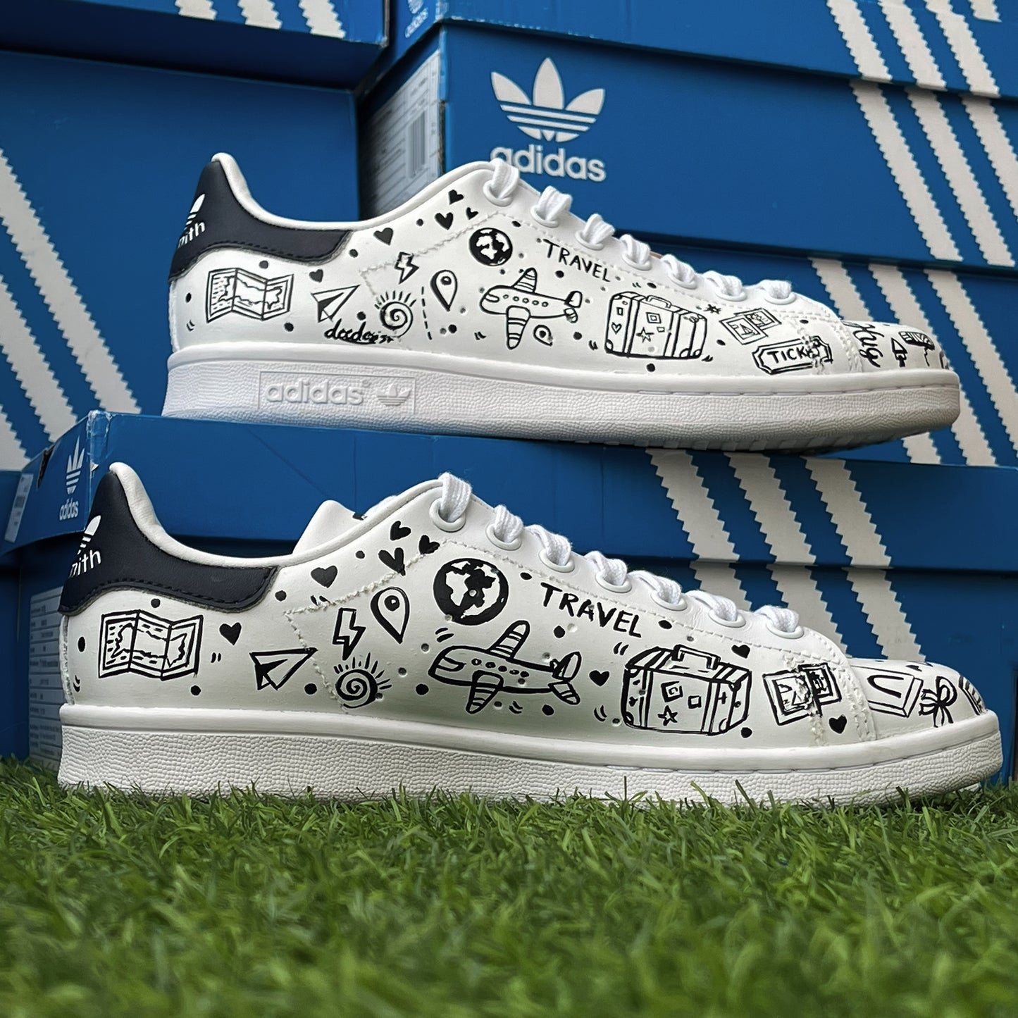 Handpainted Travel-Themed Sneakers – Embark on a Journey of Style