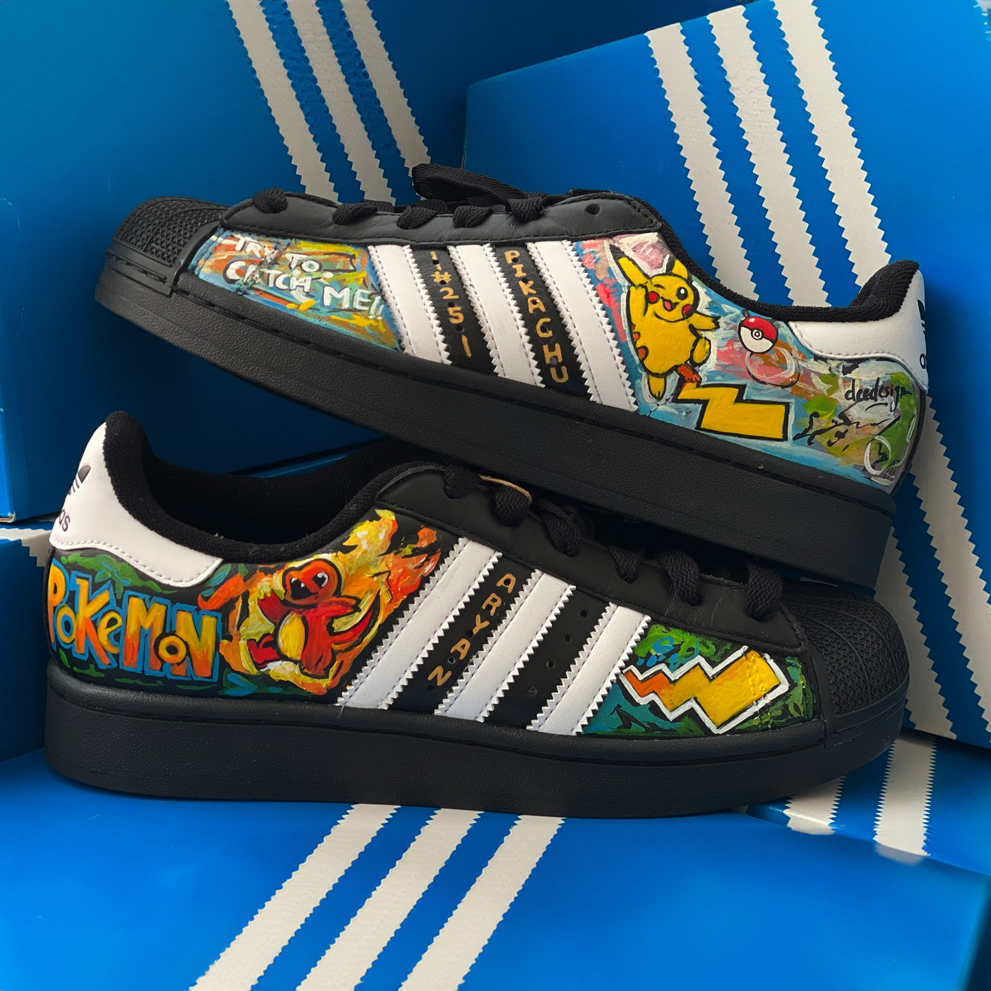 Pokémon-Inspired Custom Hand painted Adidas Superstar Sneakers