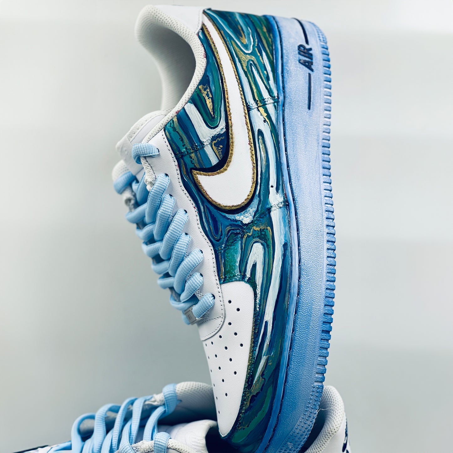 Dive into Artistry with Handpainted Blue Wave Air Force 1