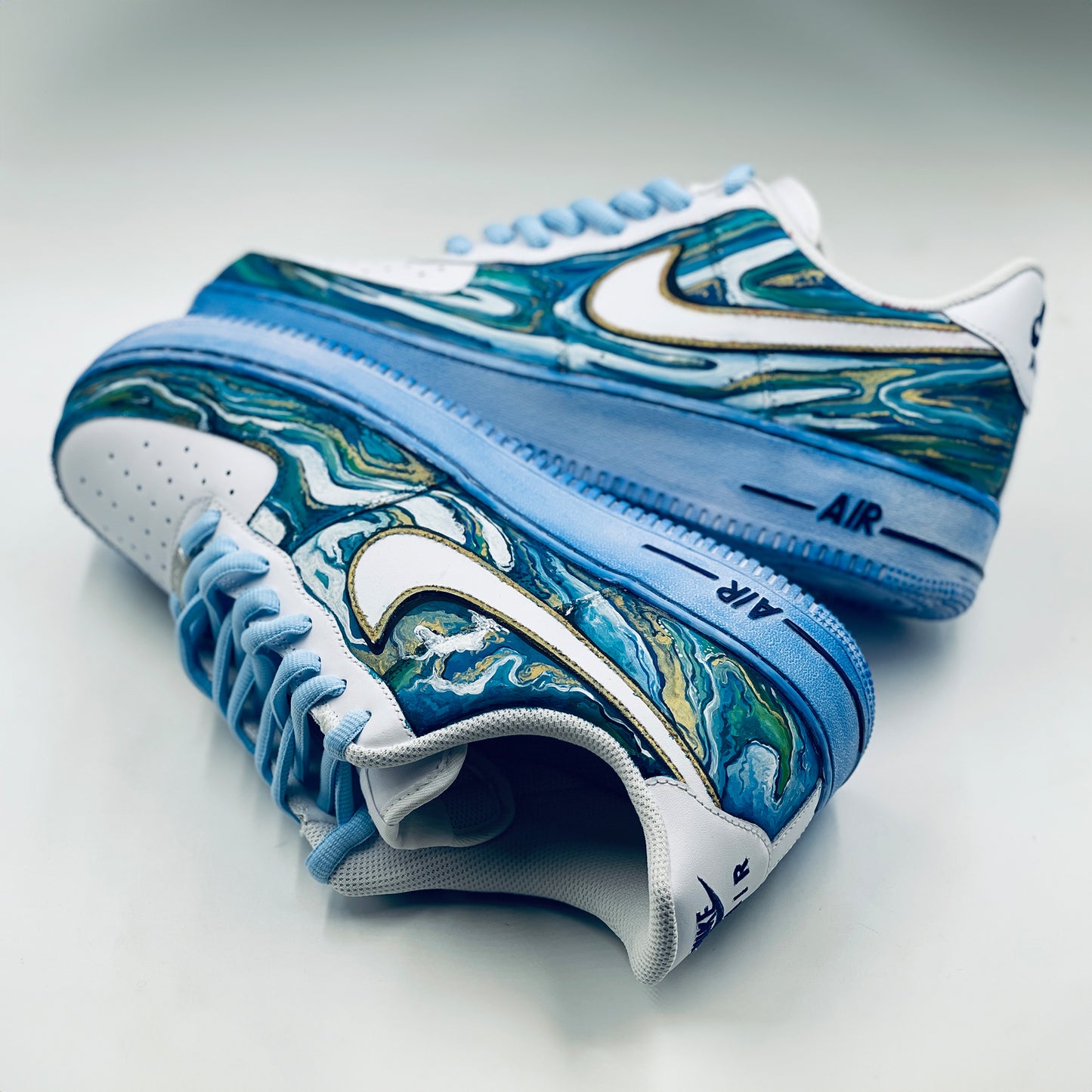Dive into Artistry with Handpainted Blue Wave Air Force 1