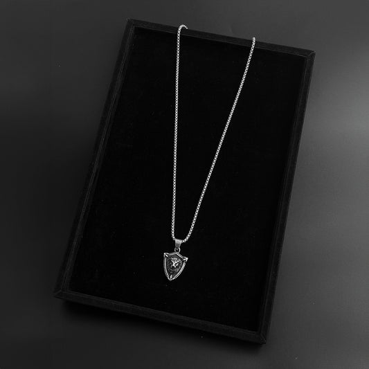 Men's Stainless Steel Shield Pendant With Chain