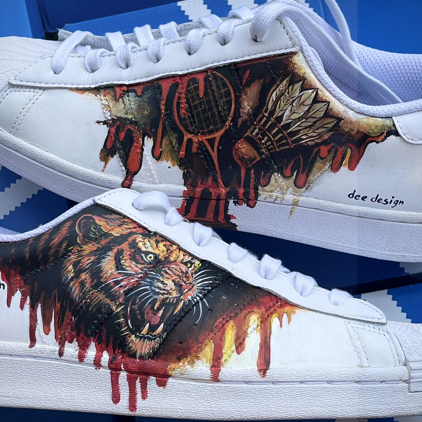 Handpainted Custom Sneakers – Fierce Tiger and Warrior Design