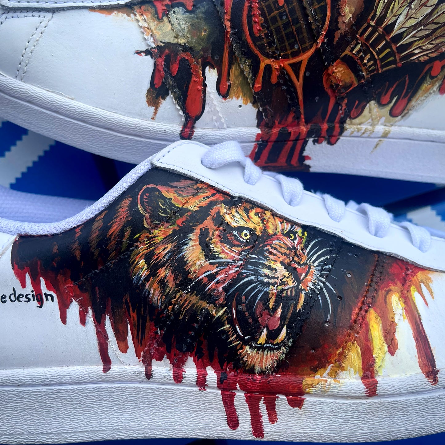Handpainted Custom Sneakers – Fierce Tiger and Warrior Design