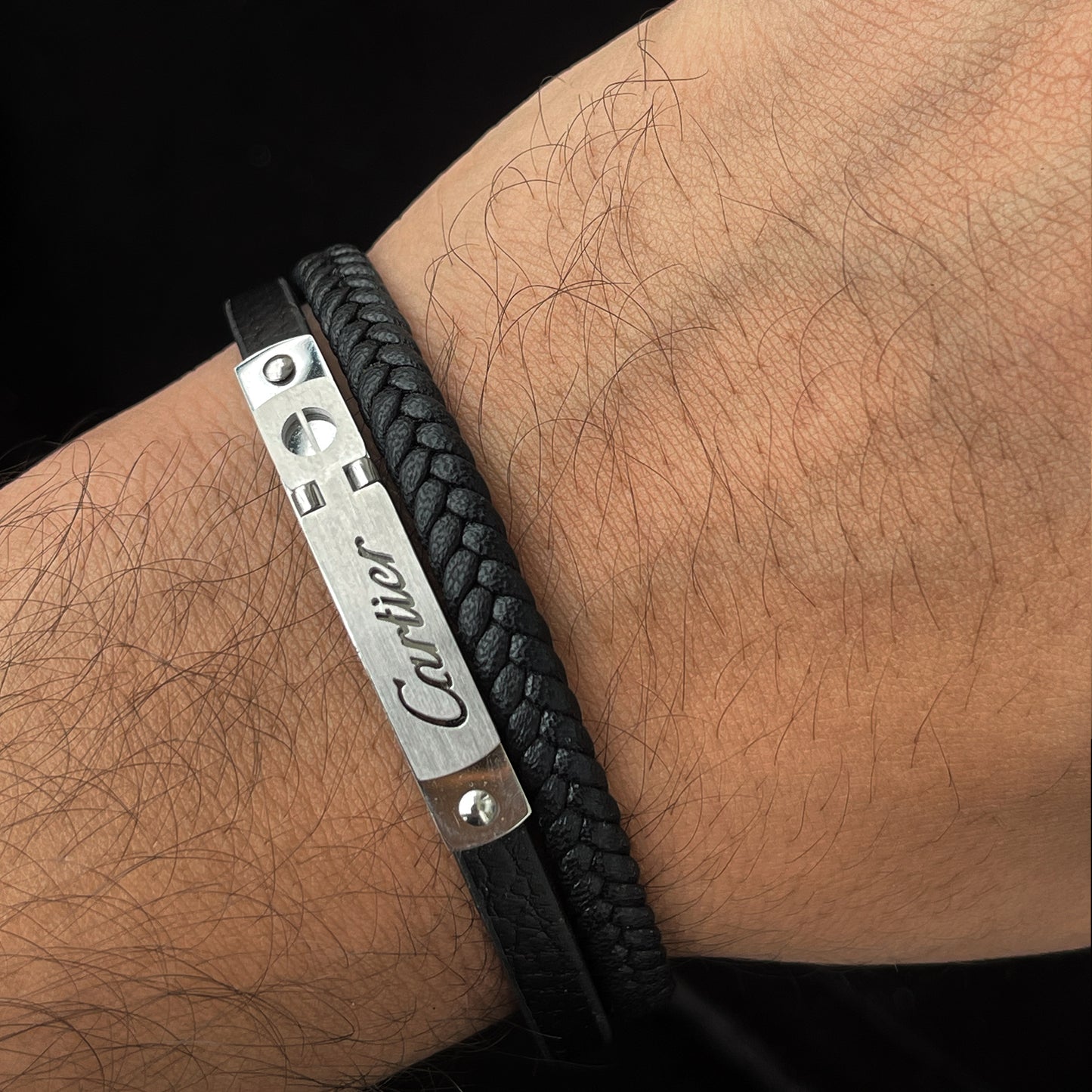 Leather Men's Bracelet – Modern Multi-Strand Design with Cartier Logo