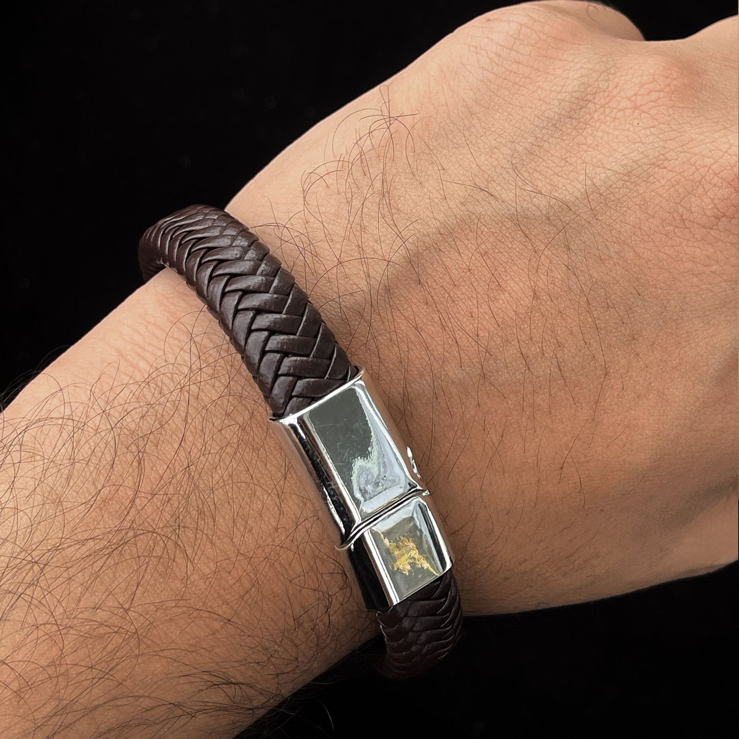 Leather Men's Bracelet – Modern Braided Design ( Brown Color)