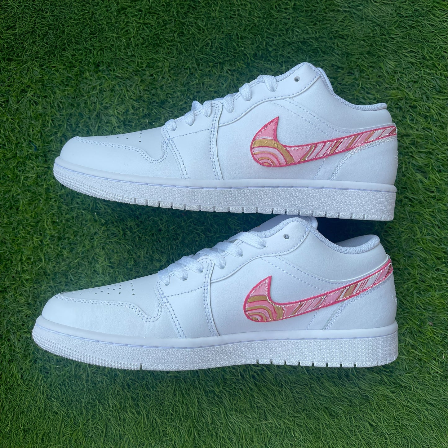 Handpainted Custom Sneakers – Pink and Yellow Marble Design