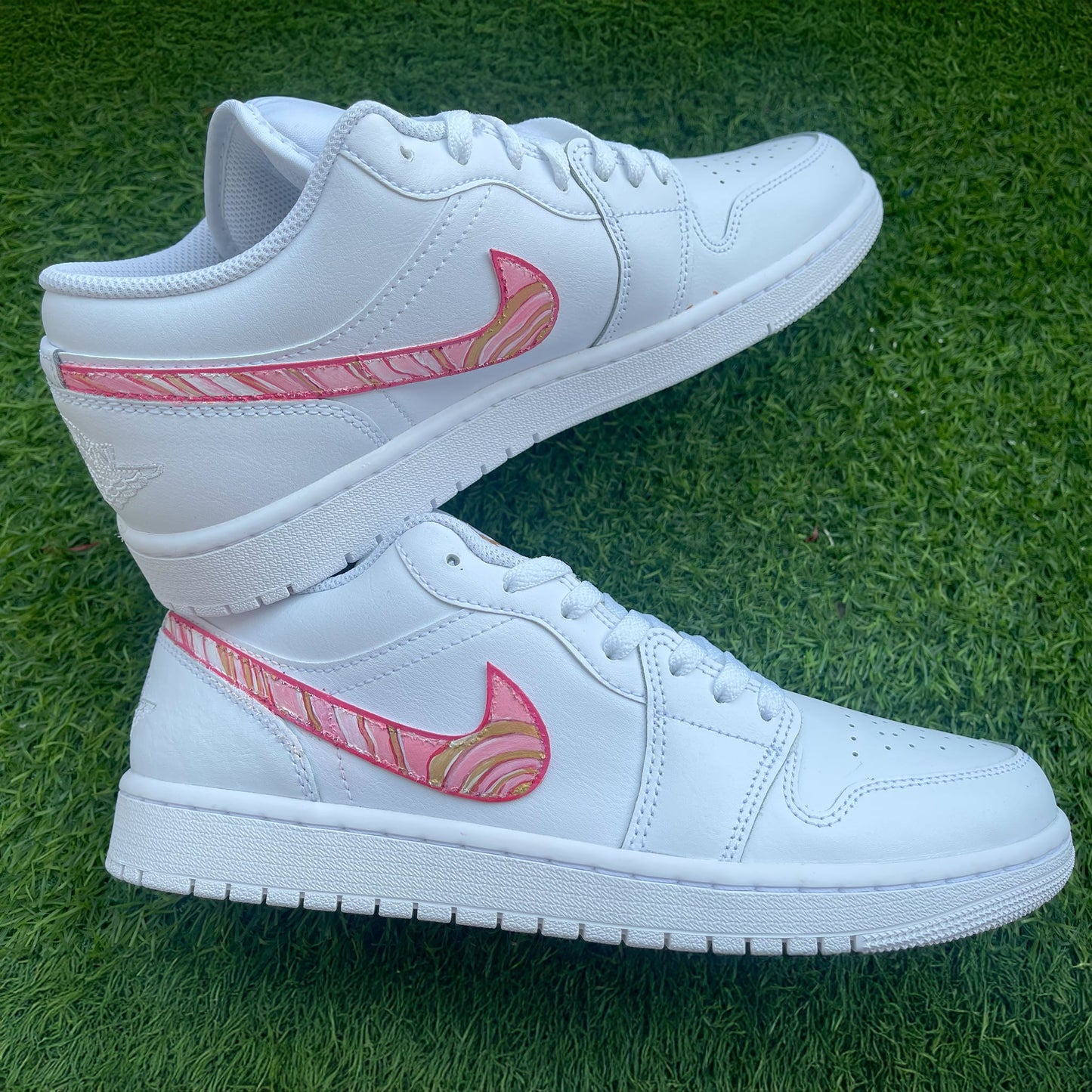 Handpainted Custom Sneakers – Pink and Yellow Marble Design
