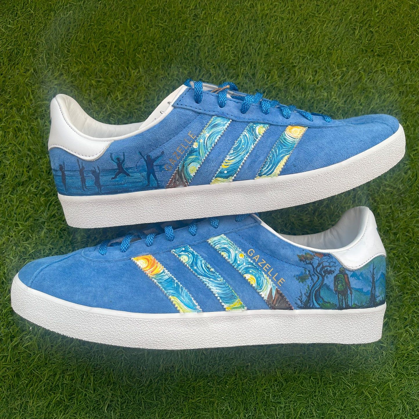 Handpainted Custom Adidas Gazelle Sneakers – Starry Night Inspired Design