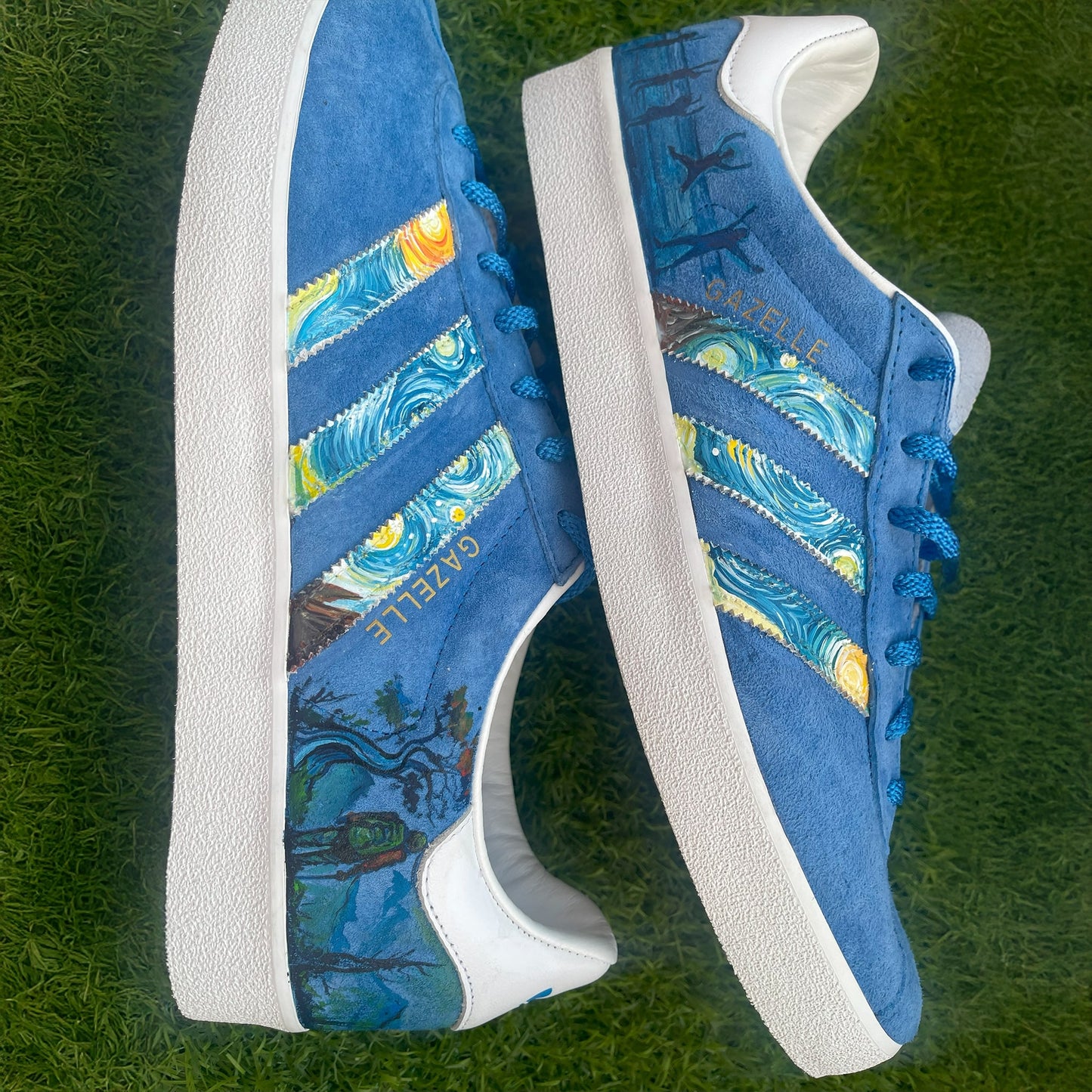Handpainted Custom Adidas Gazelle Sneakers – Starry Night Inspired Design