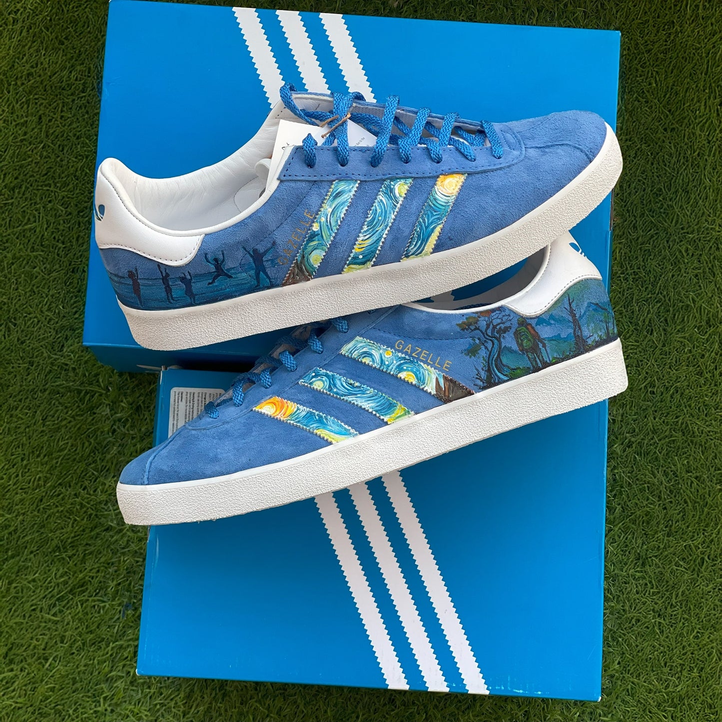 Handpainted Custom Adidas Gazelle Sneakers – Starry Night Inspired Design