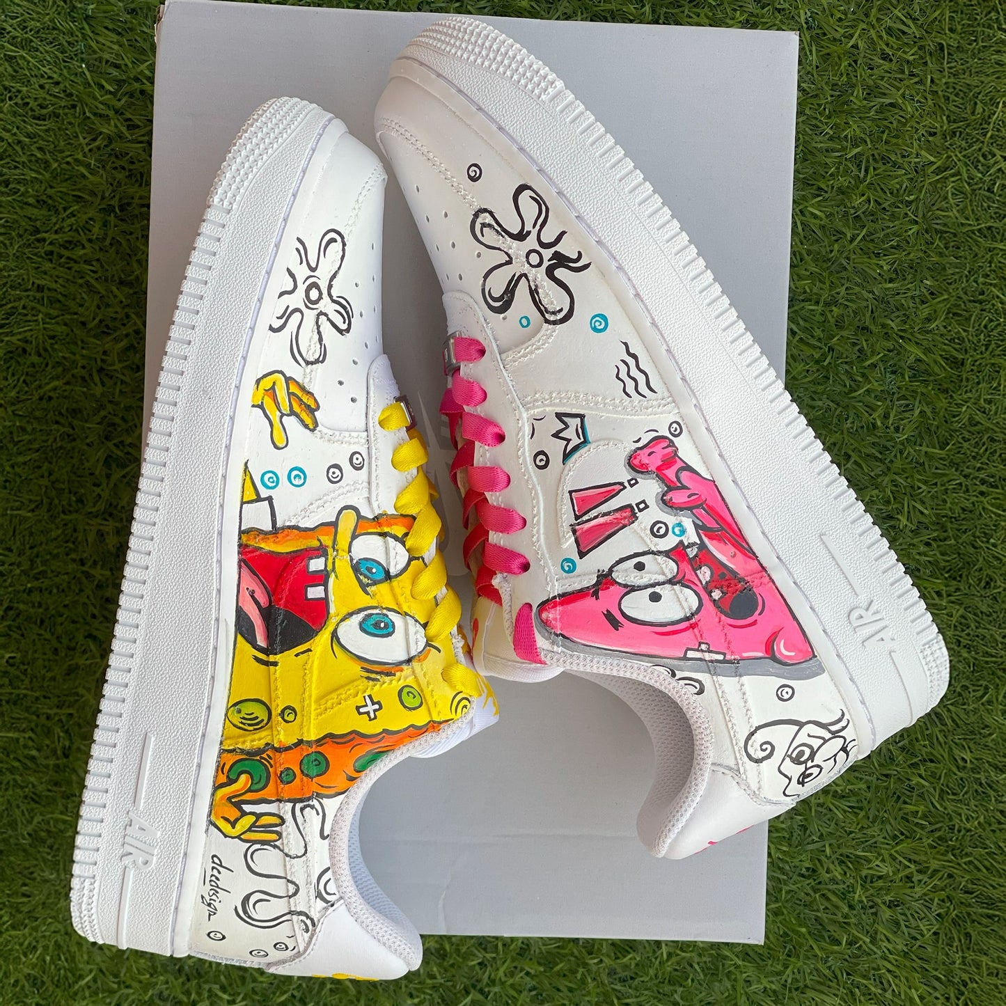 Handpainted Custom Sneakers – SpongeBob and Patrick Design