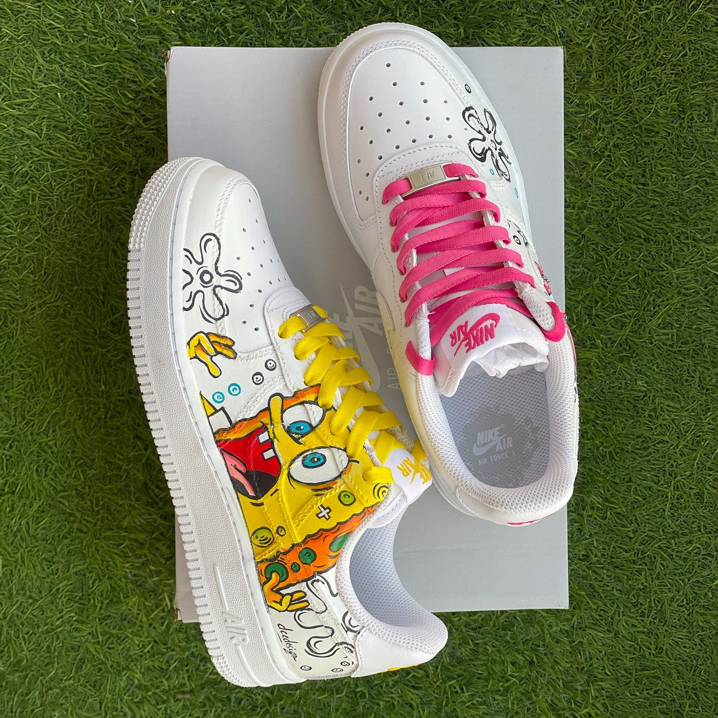 Handpainted Custom Sneakers – SpongeBob and Patrick Design