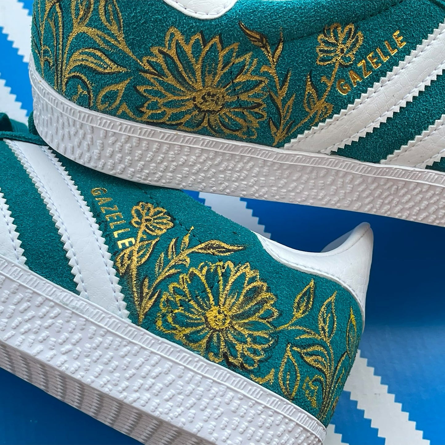 Handpainted Custom Adidas Gazelle Sneakers – Floral Embroidery Design