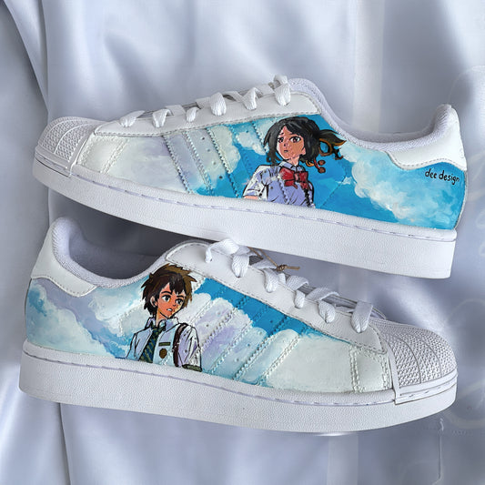 Handpainted Custom Adidas Sneakers – Anime-Inspired Sky Design