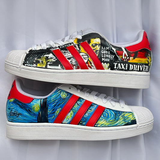 Handpainted Custom Adidas Sneakers – Van Gogh and Taxi Driver Design
