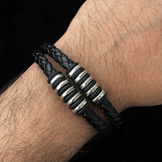 Leather Men's Bracelet – Modern Multi-Strand Design with Metal Accents