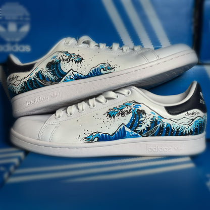 Handpainted Custom Adidas Sneakers – The Great Wave Design