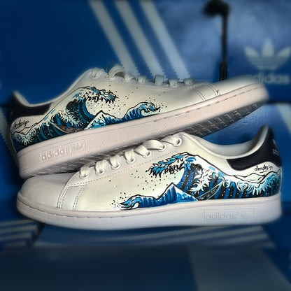 Handpainted Custom Adidas Sneakers – The Great Wave Design