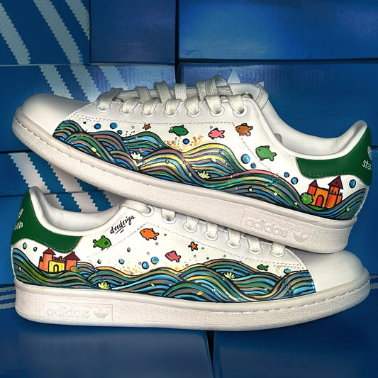 Handpainted Ocean-Themed Sneakers – Dive into a World of Color and Imagination