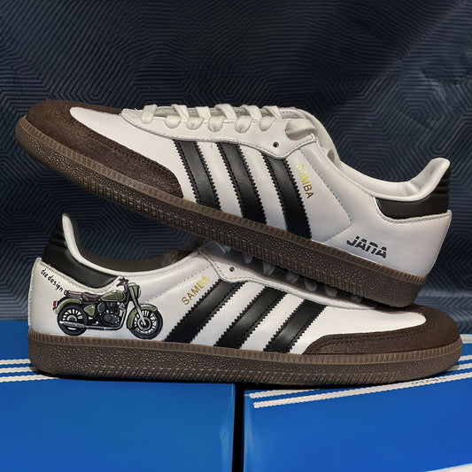Handpainted Motorcycle-Themed Sneakers – Ride in Style