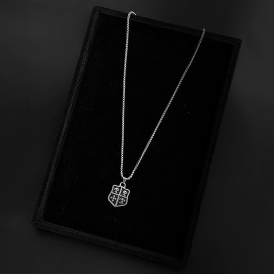 Men Stainless Steel Crest Shield Necklace – Classic Power, Modern Edge.