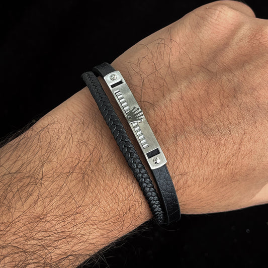 Leather Men's Bracelet – Modern Multi-Strand Design with Unique Metal Plate