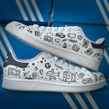 Handpainted Travel-Themed Sneakers – Embark on a Journey of Style