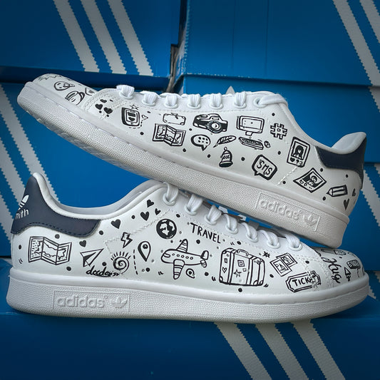 Handpainted Travel-Themed Sneakers – Embark on a Journey of Style