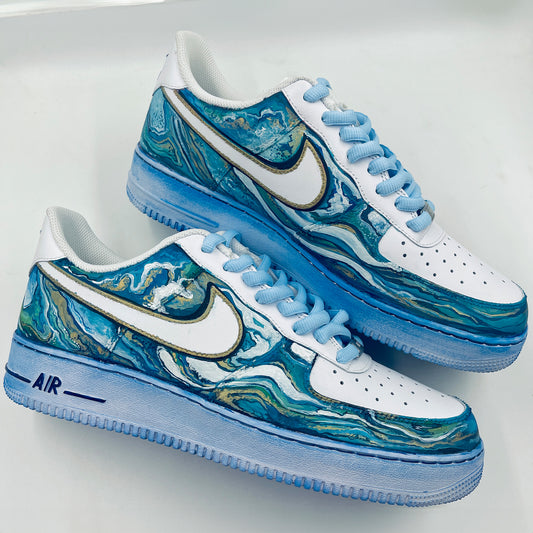 Dive into Artistry with Handpainted Blue Wave Air Force 1