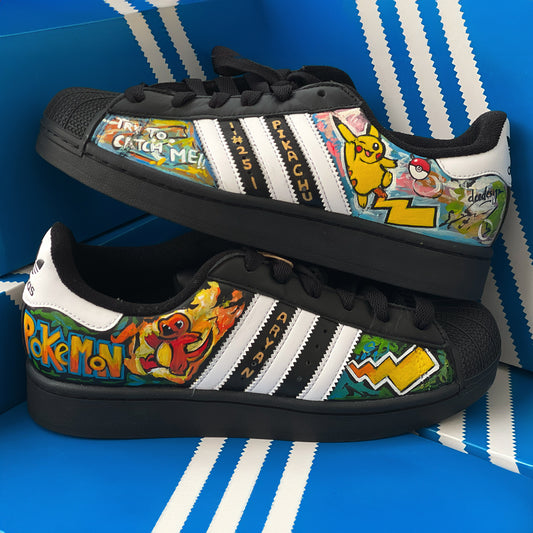 Pokémon-Inspired Custom Hand painted Adidas Superstar Sneakers
