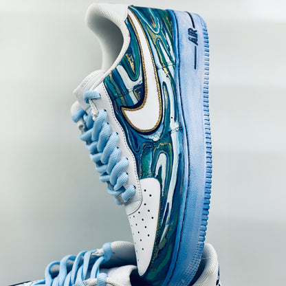 Dive into Artistry with Handpainted Blue Wave Air Force 1