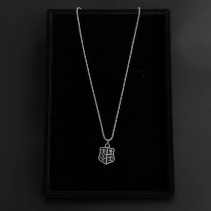 Men Stainless Steel Crest Shield Necklace – Classic Power, Modern Edge.