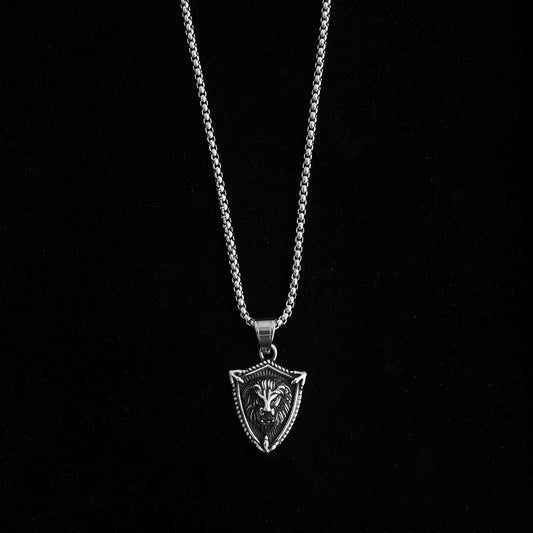 Men's Stainless Steel Shield Pendant With Chain