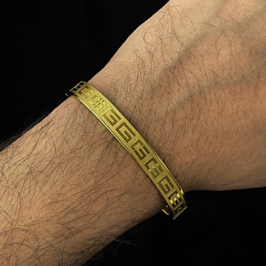 Golden Precision — Greek Key Stainless Steel Bangle for Men