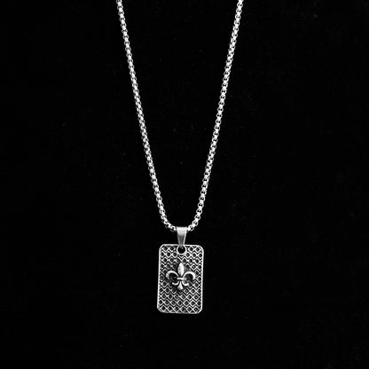 Stainless Steel Men Fleur-de-Lis Pendant With Chain