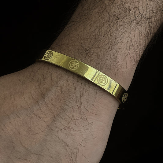 Spiritual Strength: Gold Stainless Steel 'Om' Bracelet for Men