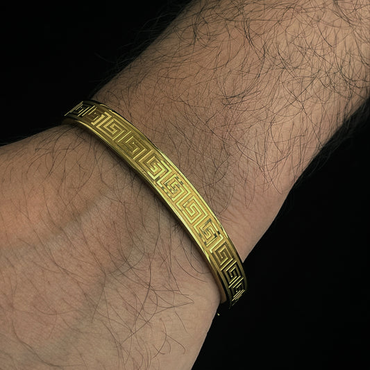 Timeless Boldness: Greek Key Gold Stainless Steel Bracelet for Men