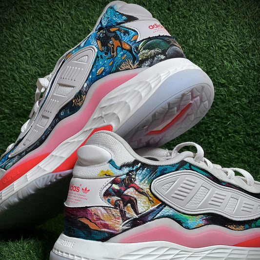 Dive into Artistry with Handpainted Ocean-Themed Sneakers