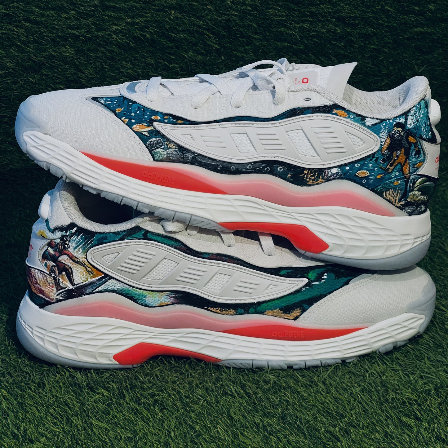 Dive into Artistry with Handpainted Ocean-Themed Sneakers