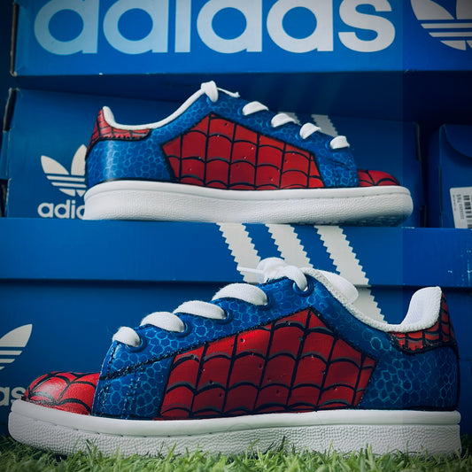 Swing into Style with Handpainted Spider-Man-Themed Adidas Sneakers