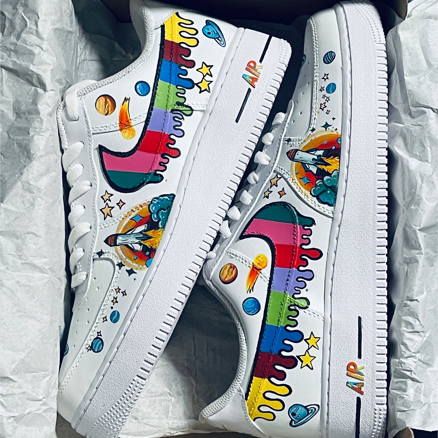 Explore the Cosmos with Handpainted Space-Themed Nike Air Force 1